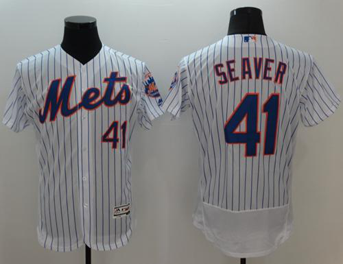 New York Mets #41 Tom Seaver White(Blue Strip) Flexbase Collection Stitched MLB Jersey