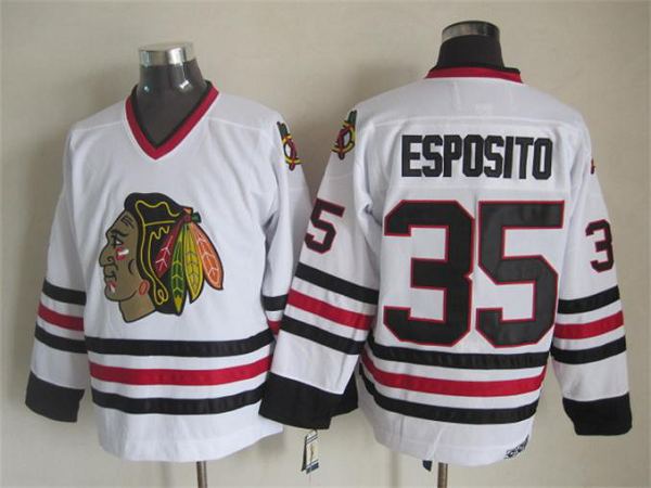 Men's Chicago Blackhawks #35 Tony Esposito White Throwback NHL Jersey