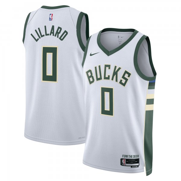 Unisex Milwaukee Bucks Damian Lillard Nike White Fear The Deer Swingman Player Jersey - Association Edition