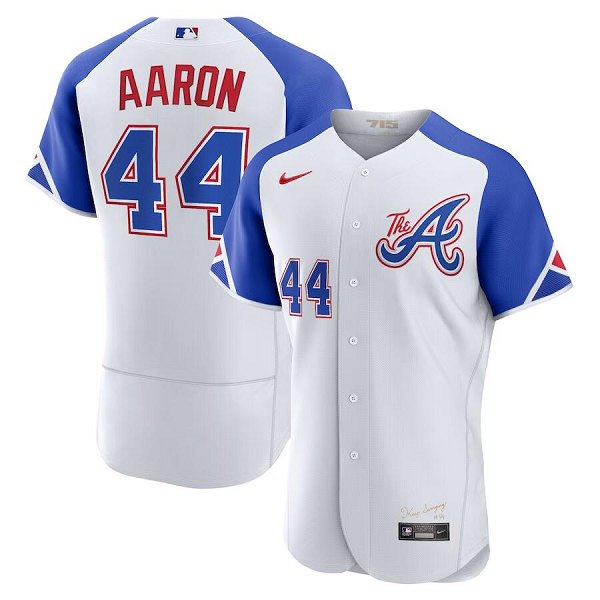 Men's Atlanta Braves #44 Hank Aaron Nike White 2023 City Connect Flex Base Player Jersey