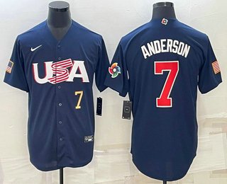 Mens USA Baseball #7 Tim Anderson 2023 Navy World Baseball Classic Stitched Jersey