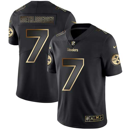 Men's Nike Pittsburgh Steelers #7 Ben Roethlisberger Black Gold Vapor Untouchable Limited NFL Jersey