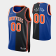 Men's New York Knicks Custom #00 Royal 2021-22 Black Split Edition NBA Jersey