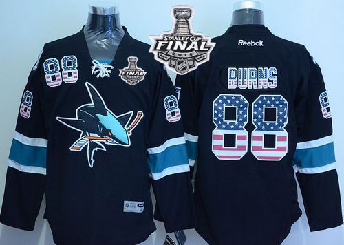 San Jose Sharks #88 Brent Burns Black USA Flag Fashion 2016 Stanley Cup Final Patch Stitched NHL Jersey