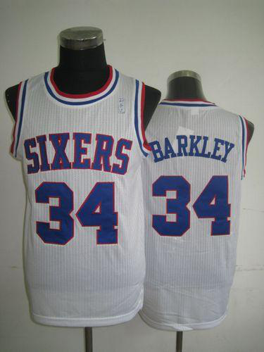 Men's Philadelphia 76ers #34 Charles Barkley White Throwback Stitched NBA Jersey