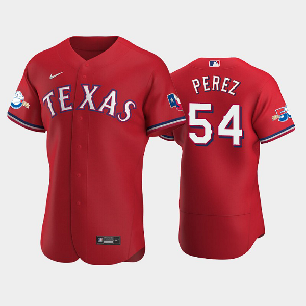 Men's Texas Rangers #54 Martin Perez Alternate Scarle 50th Anniversary MLB Flex Base Jersey