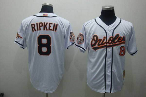 Mitchell And Ness Baltimore Orioles #8 Cal Ripken Stitched White Throwback MLB Jersey