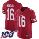 San Francisco 49ers #16 Joe Montana Red Team Color Youth Stitched NFL 100th Season Vapor Limited Jersey