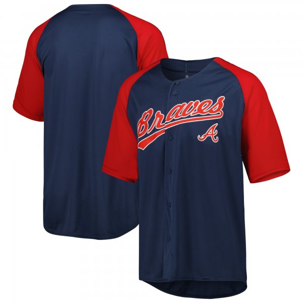 Men's Atlanta Braves Stitches Navy Button-Down Raglan Fashion Jersey