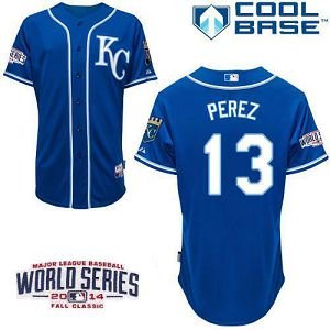 Kansas City Royals #13 Salvador Perez Blue Cool Base W/2014 World Series Patch Stitched Youth MLB Jersey