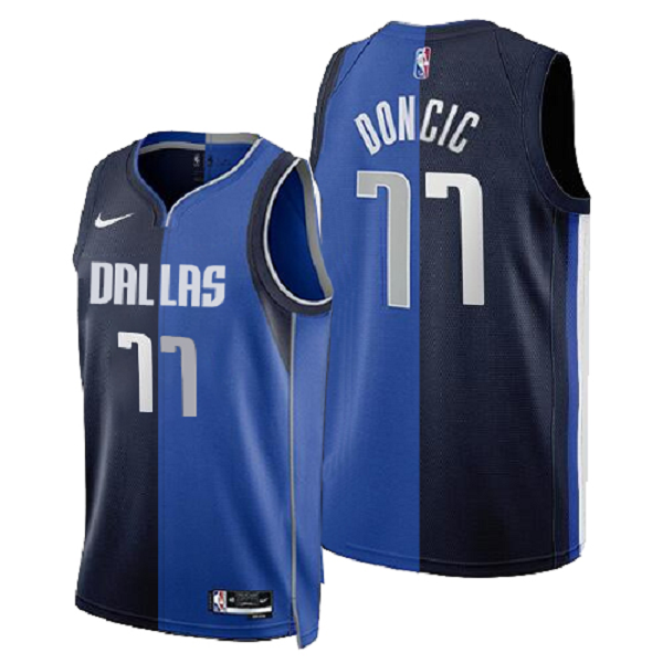 Men's Dallas Mavericks #77 Luka Doncic Navy Blue Split NBA Jersey