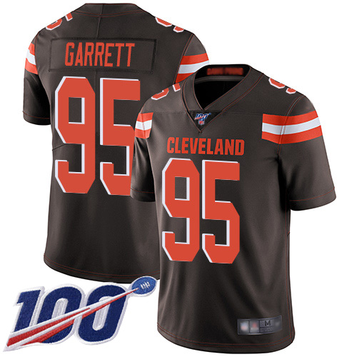 Men's Cleveland Browns #95 Myles Garrett Brown Team Color Stitched NFL 100th Season Vapor Limited Jersey