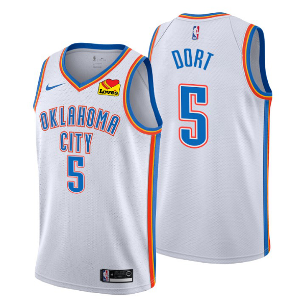 Men's Oklahoma City Thunder #5 Luguentz Dort 2020-21 Patch Love's Travel Stops White Associateion Edition NBA Jersey