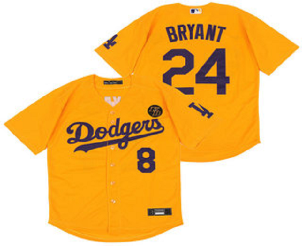 Men's Los Angeles Dodgers #8 #24 Kobe Bryant Yellow KB Patch Stitched MLB Cool Base Nike Jersey