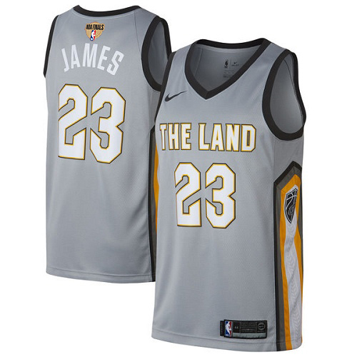 Men's Nike Cleveland Cavaliers #23 LeBron James Gray The Finals Patch Swingman City Edition NBA Jersey