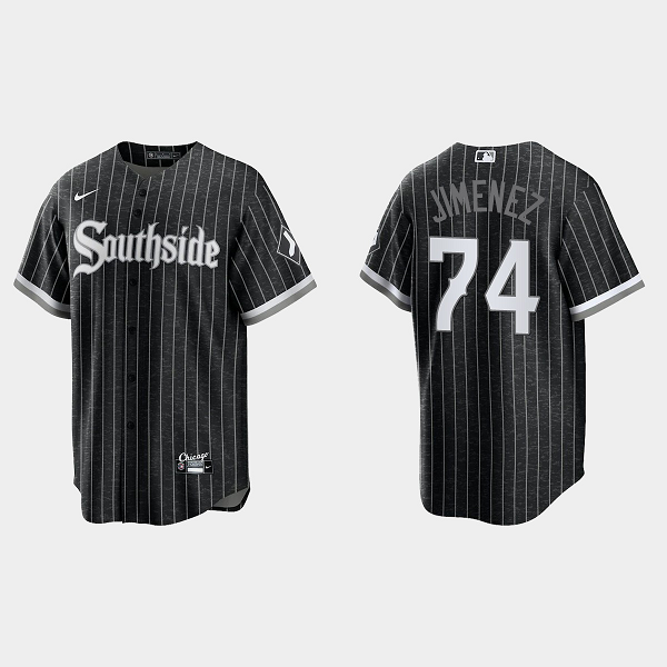 Men's Chicago White Sox #74 Eloy Jimenez Black 2021 MLB City Connect Cool Base Jersey