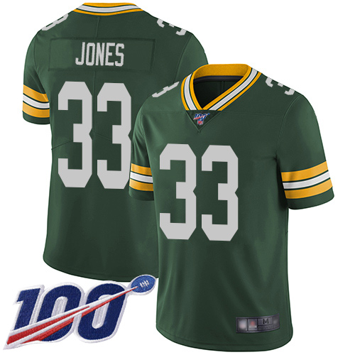 Green Bay Packers #33 Aaron Jones Green Team Color Youth Stitched NFL 100th Season Vapor Limited Jersey