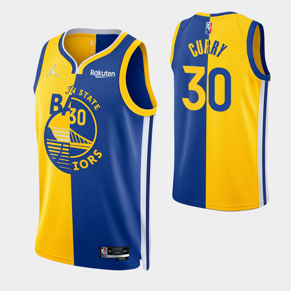 Men's Golden State Warriors Stephen Curry #30 Gold Royal Split Edition NBA Jersey