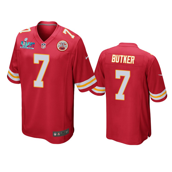 Men's Kansas City Chiefs #7 Harrison Butker Red Super Bowl LVII Limited Jersey