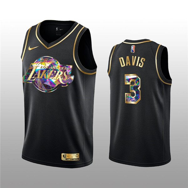 Men's Los Angeles Lakers #3 Anthony Davis 2021/22 Black Golden Edition 75th Anniversary Diamond Logo Stitched NBA Jersey