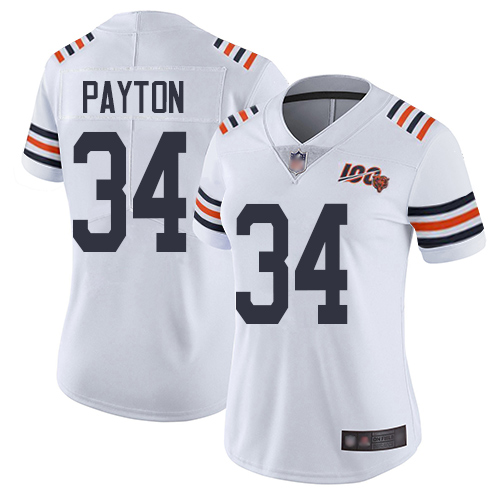 Women's Nike Chicago Bears #34 Walter Payton White 2019 100th Season Alternate Classic Limited NFL Jersey