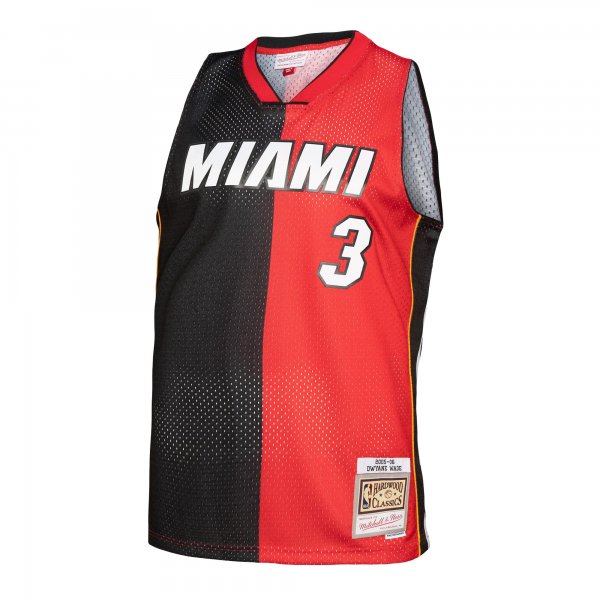 Men's Miami Heat Dwyane Wade Mitchell & Ness Black/Red Hardwood Classics 2005/06 Split Swingman Jersey