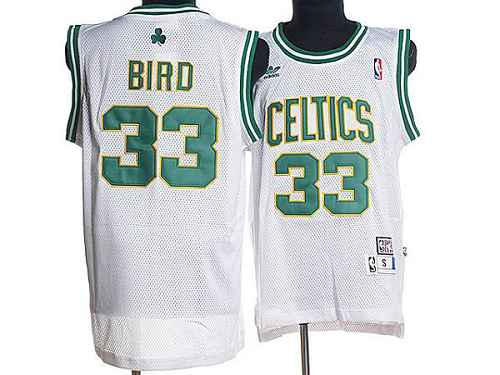 Men's Mitchell and Ness Boston Celtics #33 Larry Bird Stitched White Throwback NBA Jersey