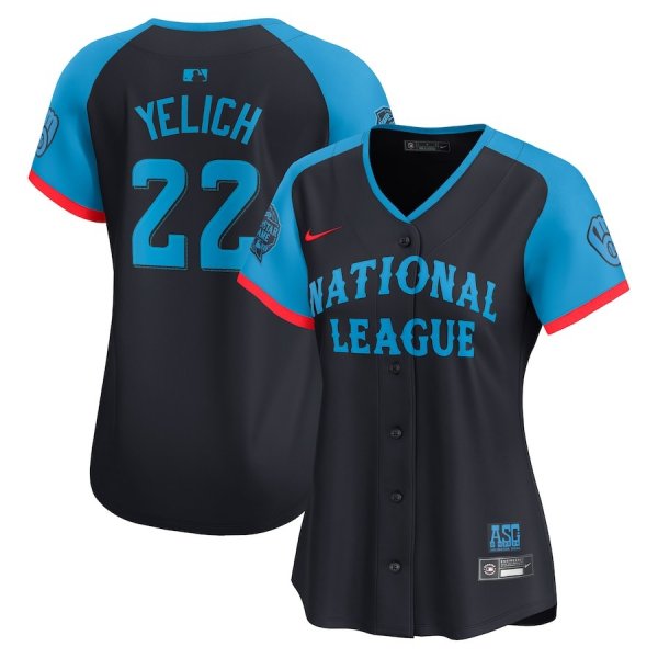 Women's National League #22 Christian Yelich Nike Navy 2024 MLB All-Star Game Cool Base Jersey