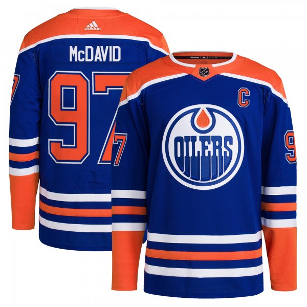 Men's Edmonton Oilers Connor McDavid adidas Royal Home Primegreen Player Jersey