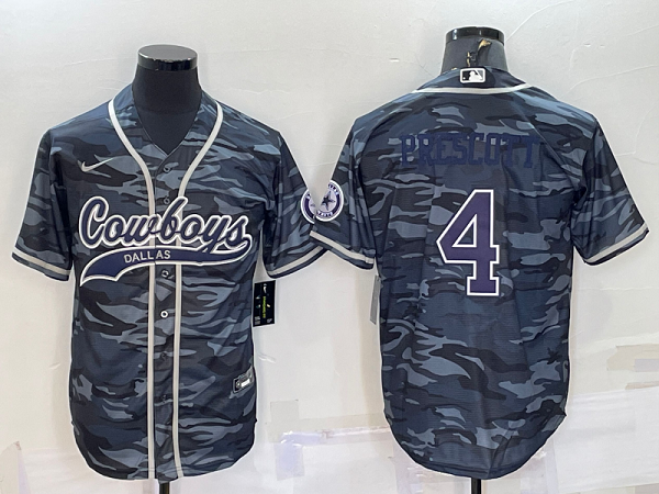 Men's Dallas Cowboys #4 Dak Prescott Camouflage Stitched Baseball Cool Base Jersey