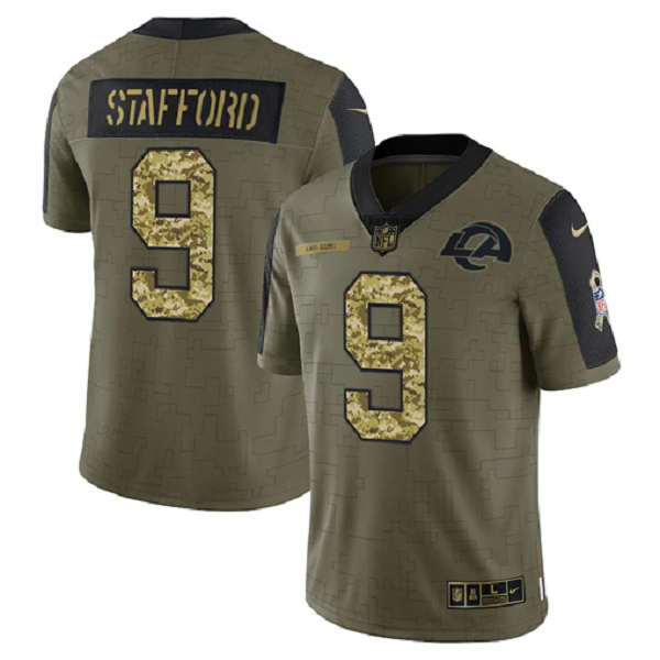 Los Angeles Rams Matthew Stafford Olive Men's Stitched NFL Limited 2021 Salute to Service Jersey