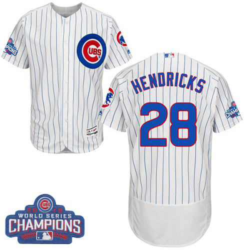 Chicago Cubs #28 Kyle Hendricks White Flexbase Collection 2016 World Series Champions Stitched MLB Jersey