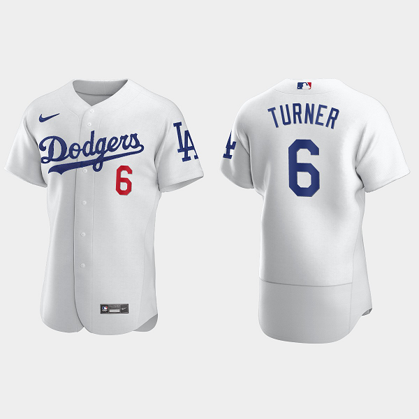 Men's Los Angeles Dodgers #6 Trea Turner Home Flex Base MLB Jersey - White