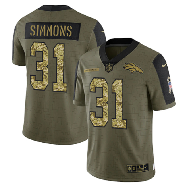 Denver Broncos Justin Simmons Olive 2021 Salute to Service Limited Men's NFL Jersey