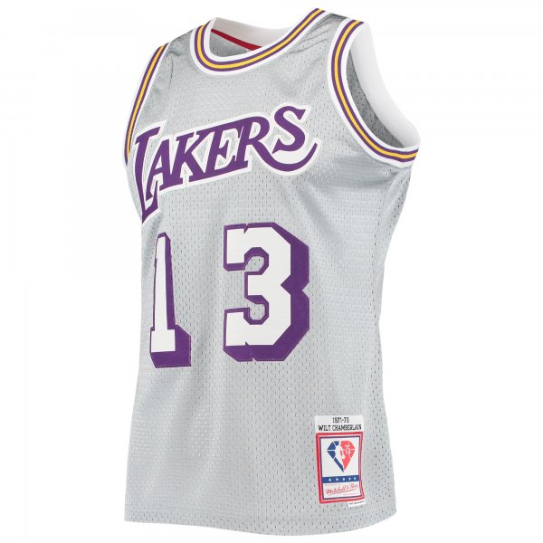 Men's Los Angeles Lakers Wilt Chamberlain Silver Mitchell & Ness 75th Anniversary 1971/72 Hardwood Classics Swingman Jersey