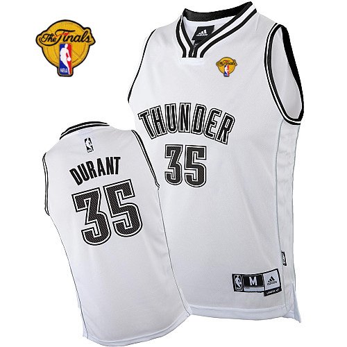 Men's Oklahoma City Thunder #35 Kevin Durant White on White With Finals Patch Stitched NBA Jersey