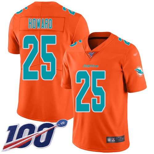 Miami Dolphins #25 Xavien Howard Orange Men's Stitched NFL Limited Inverted Legend 100th Season Jersey