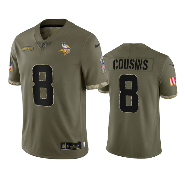 Minnesota Vikings Kirk Cousins Olive 2022 Salute To Service Jersey #8