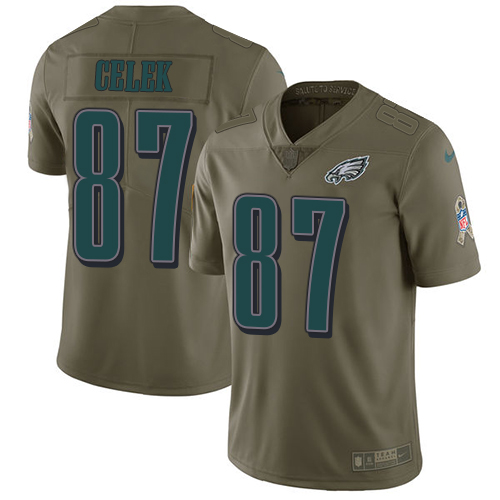 Nike Philadelphia Eagles #87 Brent Celek Olive Men's Stitched NFL Limited 2017 Salute To Service Jersey