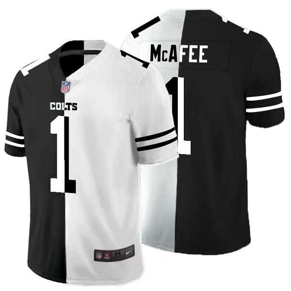 Men's Nike NFL Indianapolis Colts #1 Pat McAfee Black White Peaceful Coexisting Split 2020 Vapor Untouchable Stitched Limited Jersey