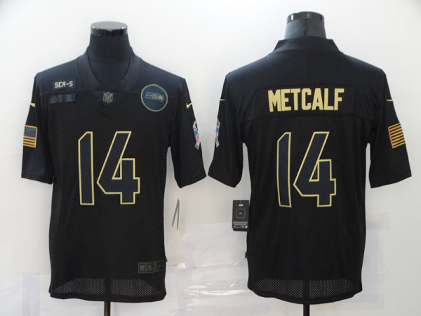 Men's Seattle Seahawks #14 D.K. Metcalf Black 2020 Salute To Service Stitched NFL Nike Limited Jersey