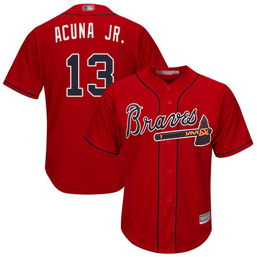 Atlanta Braves #13 Ronald Acuna Jr. Red Cool Base Stitched Youth MLB Jersey