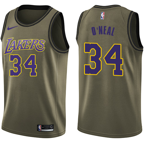 Nike Men's Los Angeles Lakers #34 Shaquille O'Neal Green Salute to Service Swingman NBA Jersey