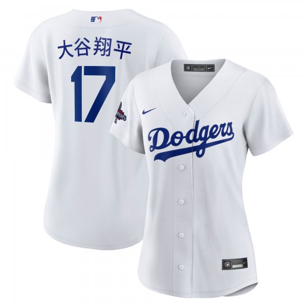 Women's #17 Los Angeles Dodgers Shohei Ohtani Nike White 2024 World Series Champions Home Japanese Characters  Player Jersey