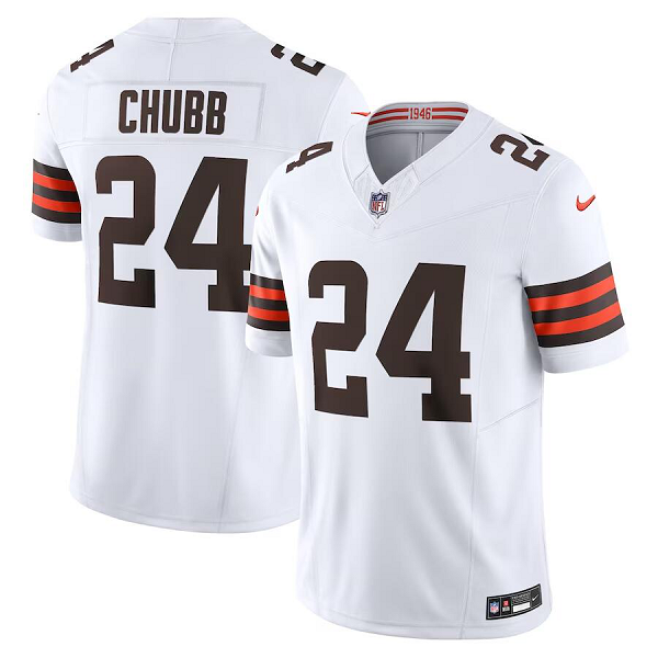 Men's Cleveland Browns #24 Nick Chubb Nike White Vapor F.U.S.E. Limited Jersey