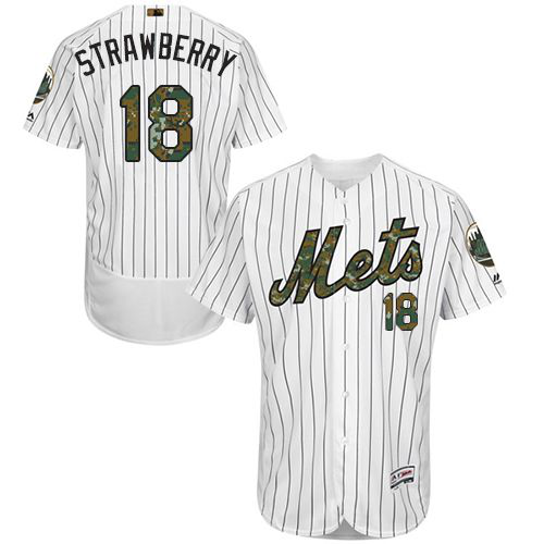 New York Mets #18 Darryl Strawberry White(Blue Strip) Flexbase Collection 2016 Memorial Day Stitched MLB Jersey