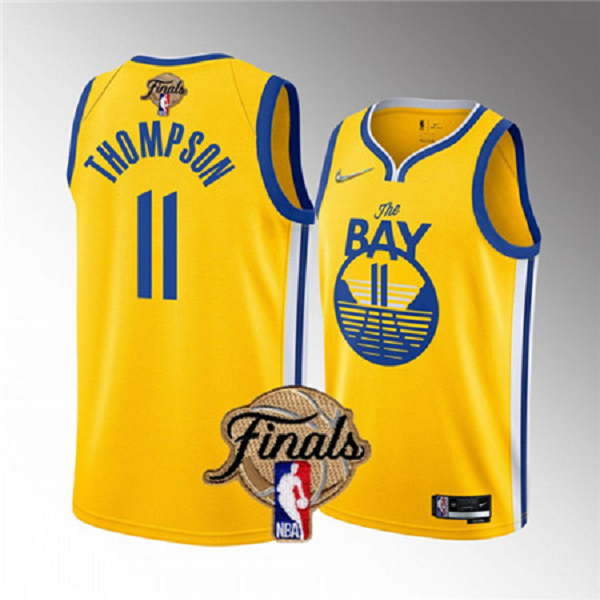 Men's Golden State Warriors #11 Klay Thompson 2022 Yellow Finals Stitched NBA Jersey