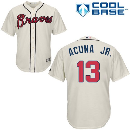 Atlanta Braves #13 Ronald Acuna Jr. Cream Cool Base Stitched Youth MLB Jersey