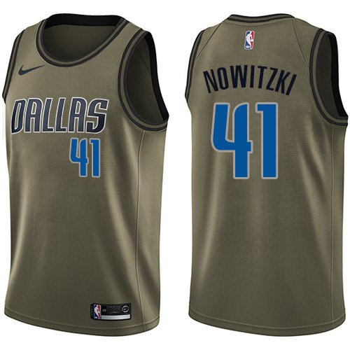 Men's Nike Dallas Mavericks #41 Dirk Nowitzki Green Salute to Service Swingman NBA Jersey