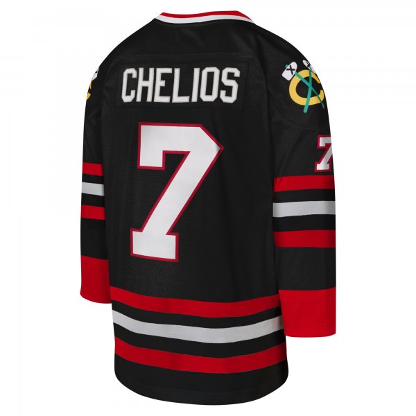 Youth Chicago Blackhawks Chris Chelios Mitchell & Ness Black 1997-98 Blue Line Captain Patch Player Jersey